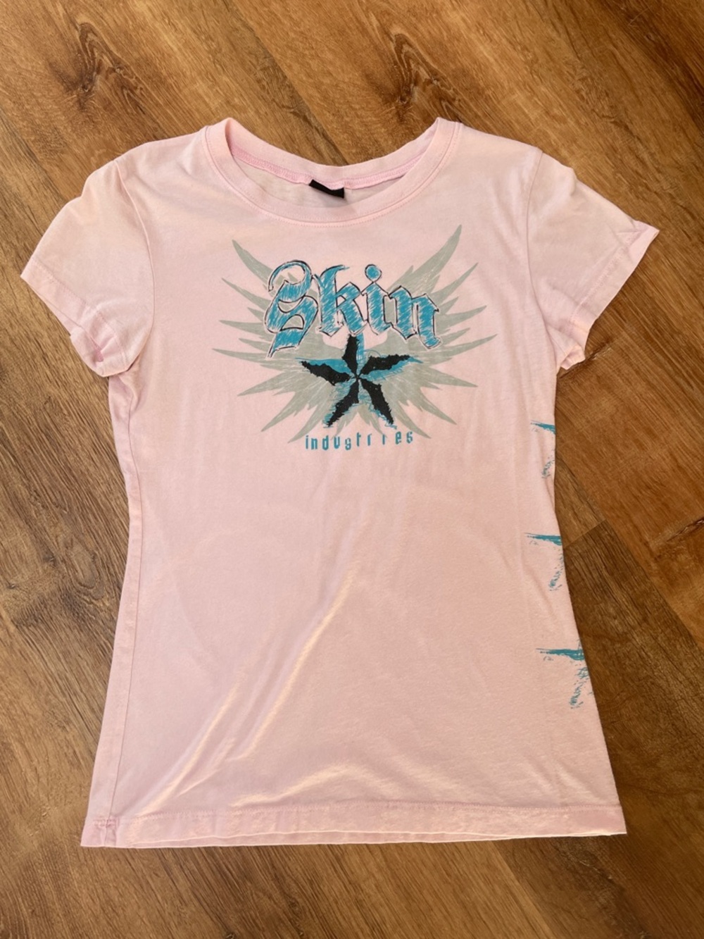 Y2K Skin Industries Womens Graphic Tee Shirt XS/S Pink Logo Wraparound Punk